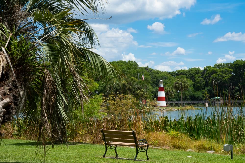 Beautiful blue partly cloudy Florida sky over Mount Dora on a summer afternoon